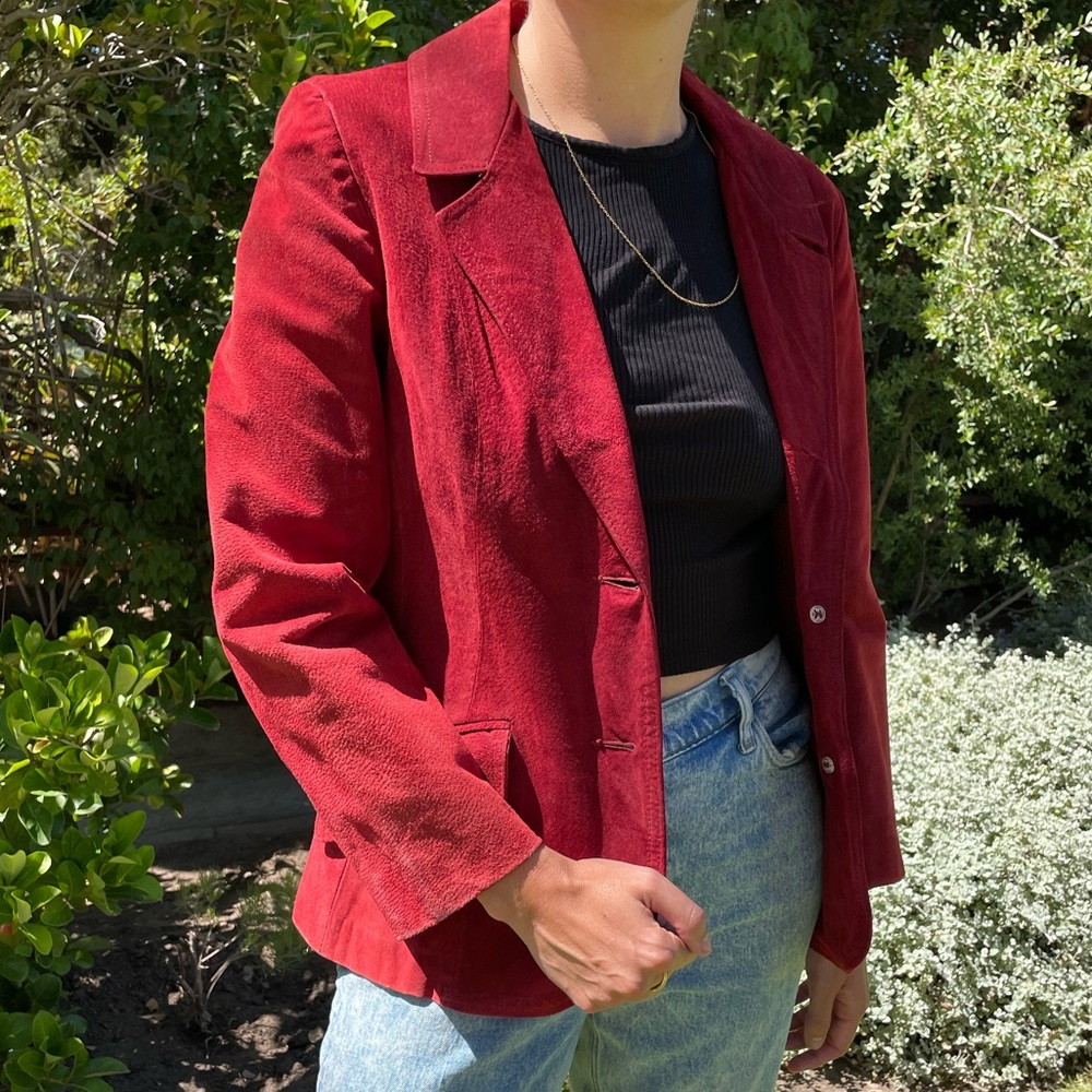 Authentic vintage 1970s? Red suede blazer jacket with satin lining - Picture 2 of 6